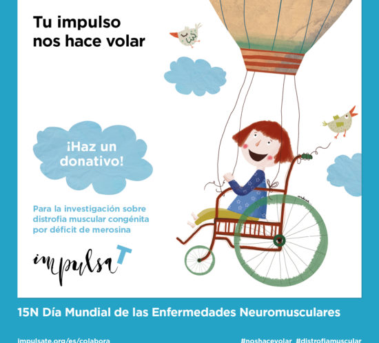 Una noia vola en globus i el títol diu: "Dia Mundial de les Malalties Neuromusculars".