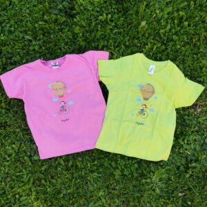 camiseta infantil verde y rosa